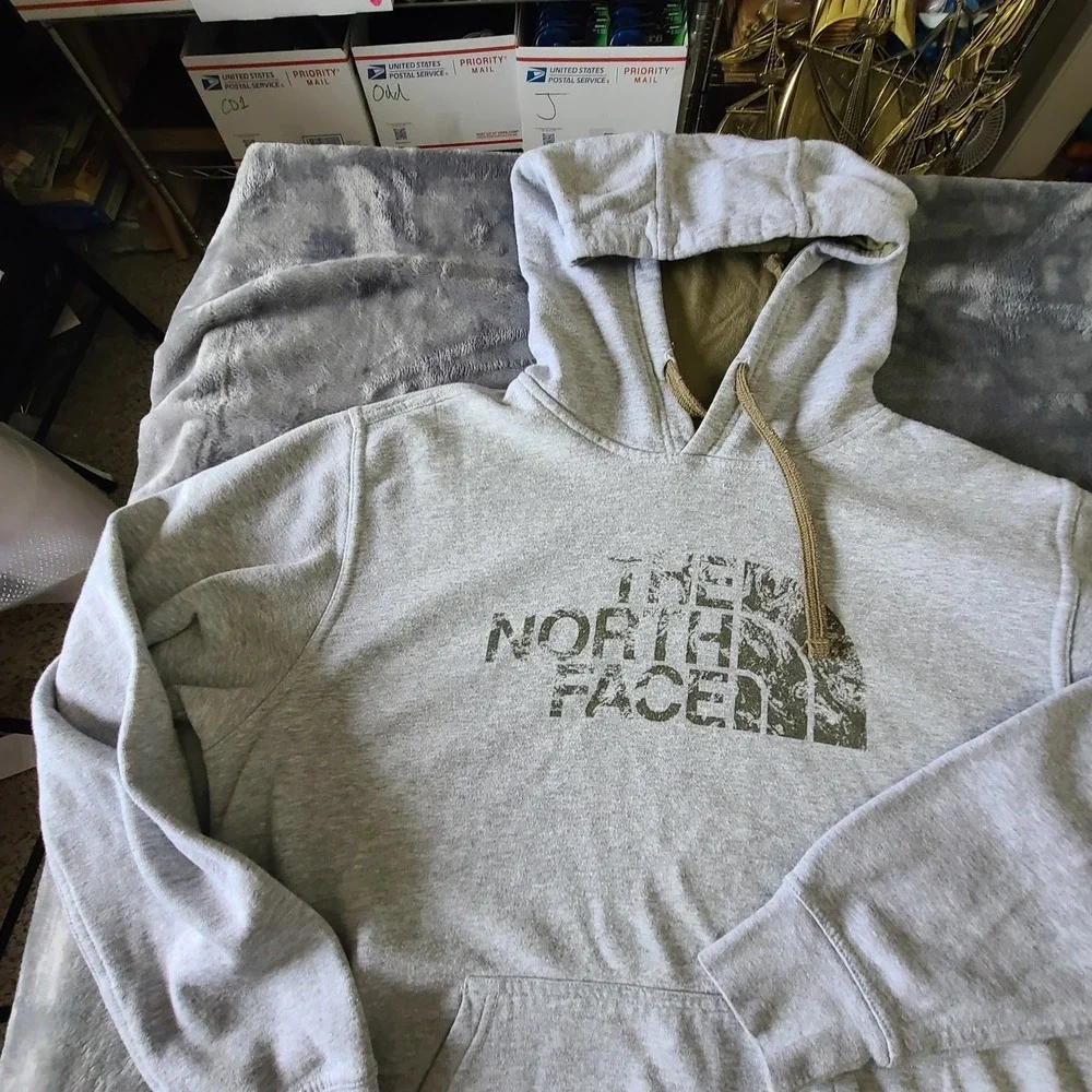 North Face Mrns Medium Pullover Hoodie Gray/ Green  Outdoora‎ Hiking